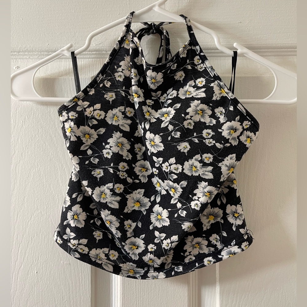 Dark Blue Floral Halter Top